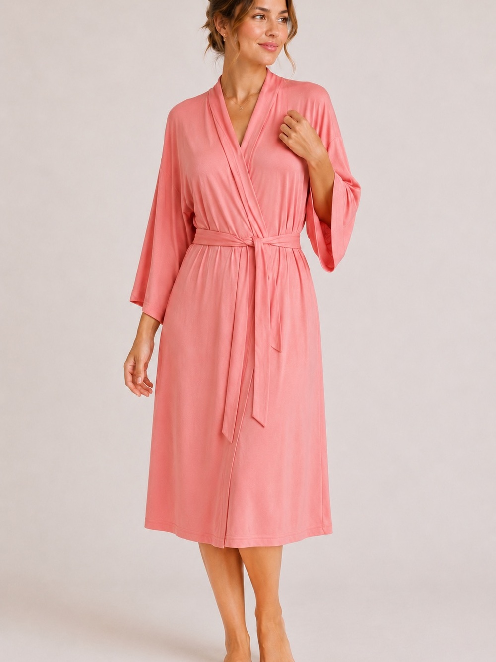 Serra Women's Soft Robe in a solid coral-pink shade medium
